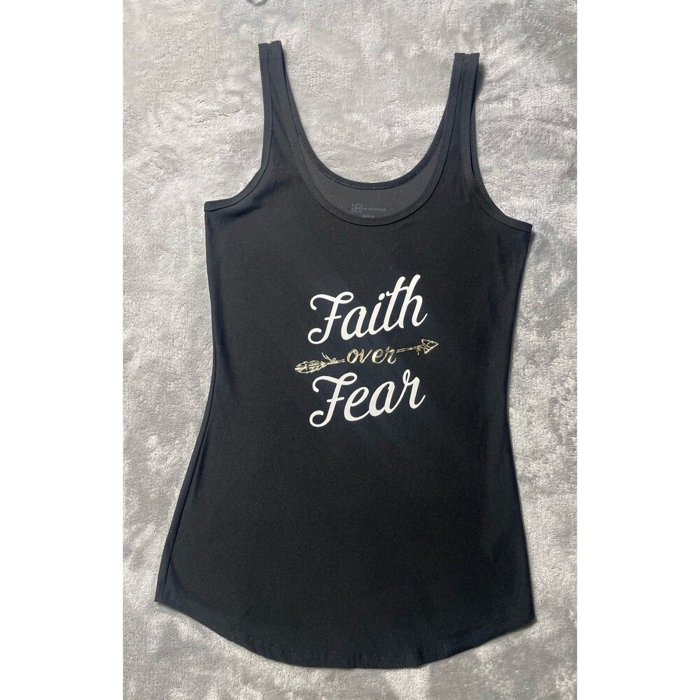 No Boundaries Womens Tank Top Medium Black "Faith Over Fear” Buttery Feel Fabric